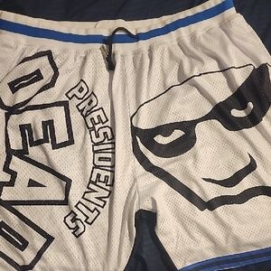 White & Blue Men’s Athletic Basketball Shorts with Graphic Print